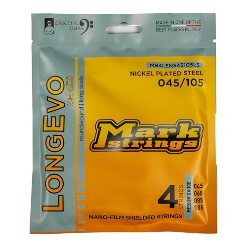 DV Mark Longevo Series - Electric Bass Strings Set of 4,  Medium Gauge (45-105) - Nickel Plated Steel Bass Guitar Strings, Long Scale
