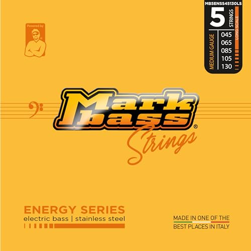 DV Mark Energy Series - Electric Bass Strings Set of 5,  Medium Gauge (45-130) - Stainless Steel Bass Guitar Strings, Long Scale