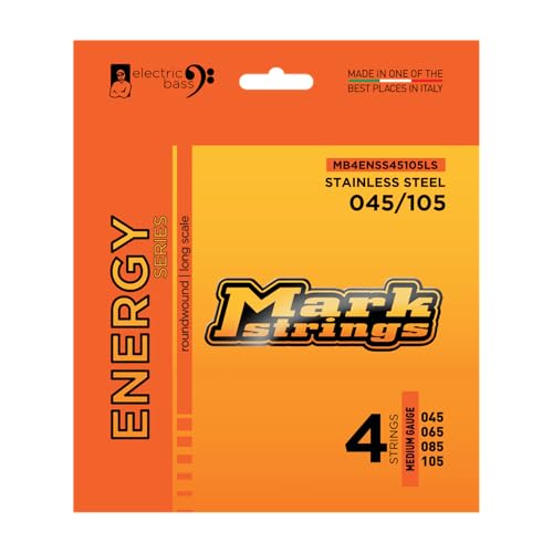 DV Mark Energy Series - Electric Bass Strings Set of 4,  Medium Gauge (45-105) - Stainless Steel Bass Guitar Strings, Long Scale