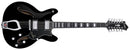 Hagstrom VIDLX12-BLK 12 String Viking Deluxe Model Electric Guitar in Black Gloss